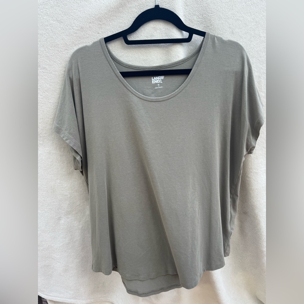 Lands End T-Shirt Jersey knit Short Sleeve U-neck Top Moss Green Size XL X-large